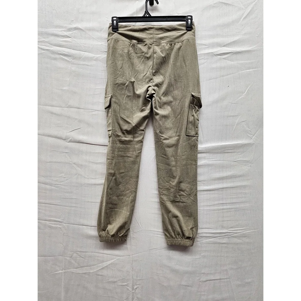 A New Day Womens Cargo Jogger Pants Medium Green‎ Ribbed High Rise Elastic Waist